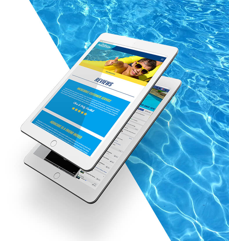 Aquacade reviews web page open on a tablet
